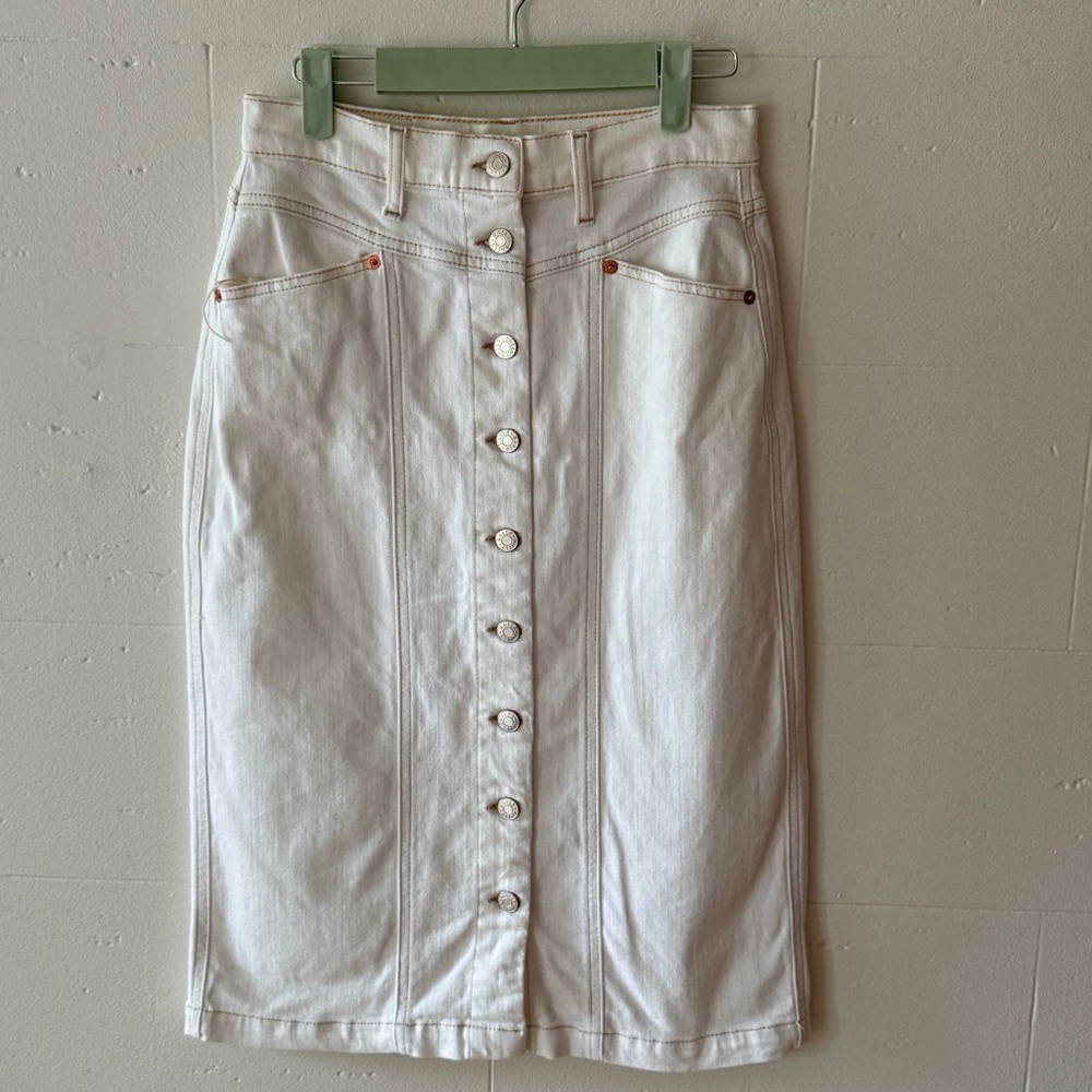 Rails Broadway White Denim Midi Skirt | Size 26 | High Rise Minimal